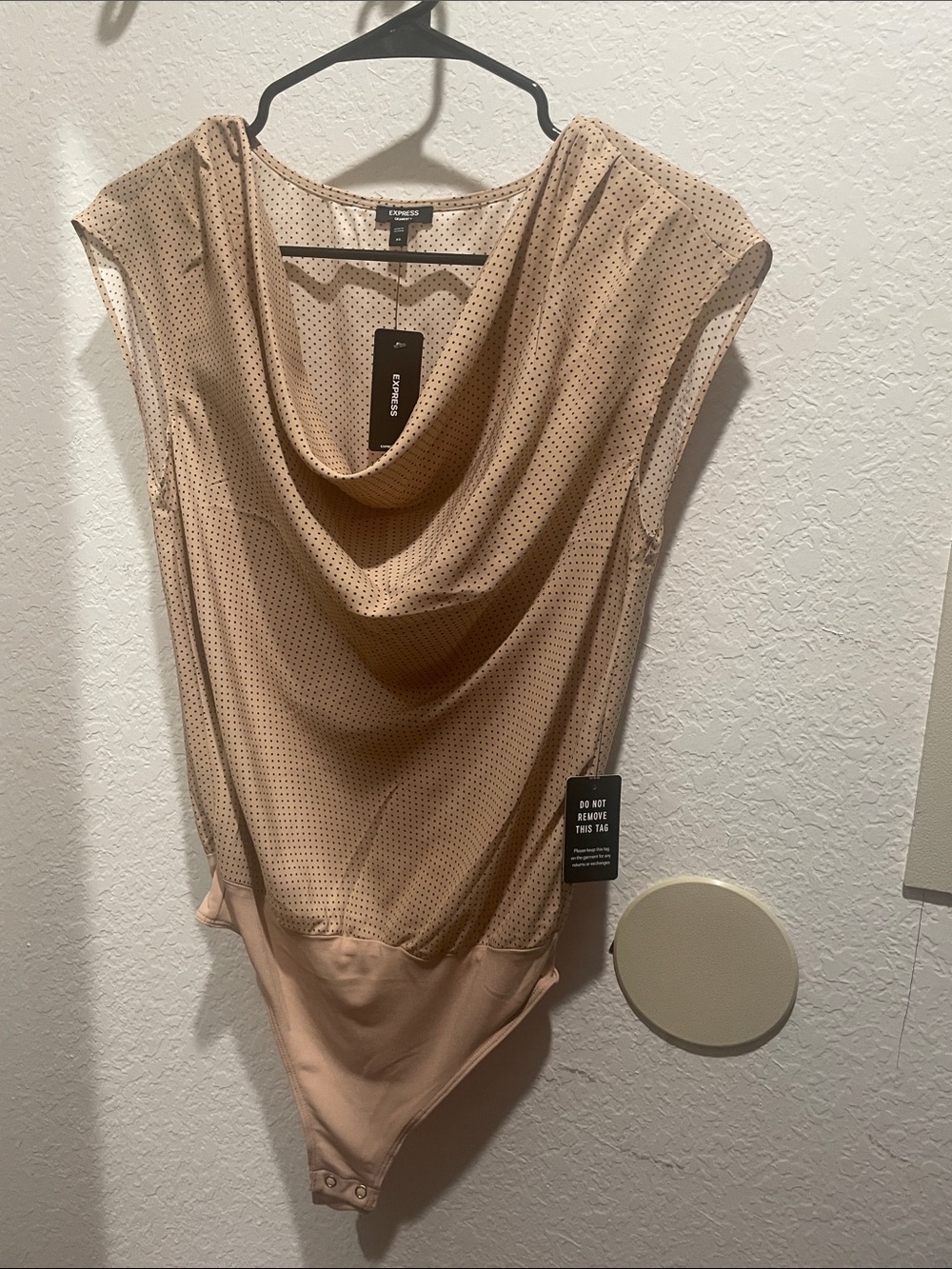 Express Draped Cowl Neck Bodysuit in Blush Nude
